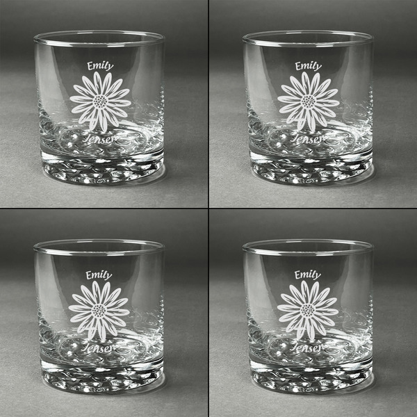 Daisies Whiskey Glasses - Set of 4 all Engraved