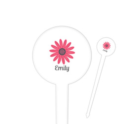 Daisies 4" Round Plastic Food Picks - White - Single Sided (Personalized)