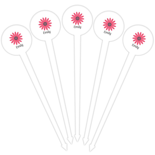 Daisies White Plastic 4" Food Pick - Round - Fan View