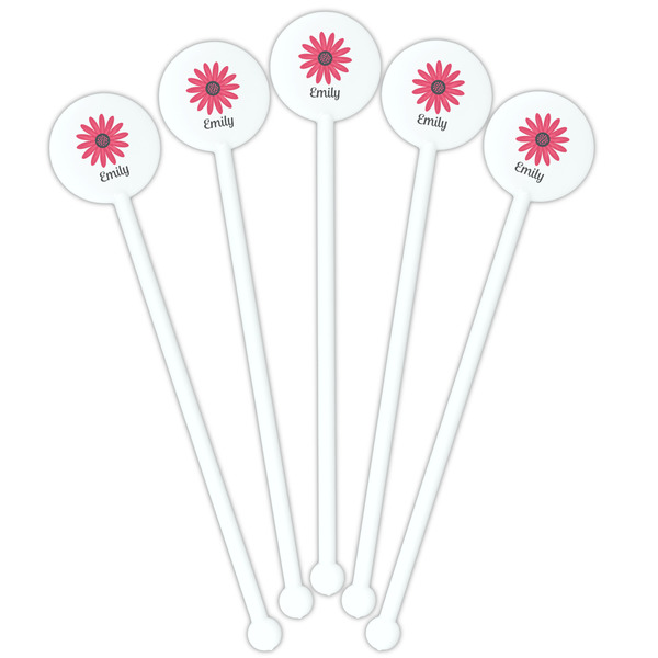 Daisies White Plastic 5.5" Stir Stick - Fan View