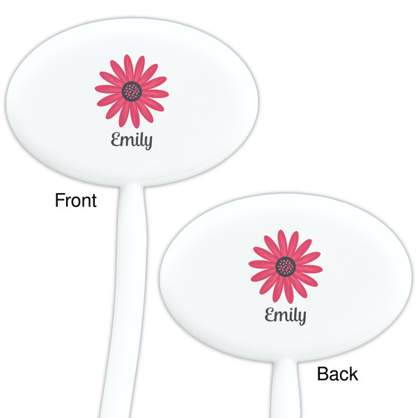 Daisies White Plastic 7" Stir Stick - Double Sided - Oval - Front & Back