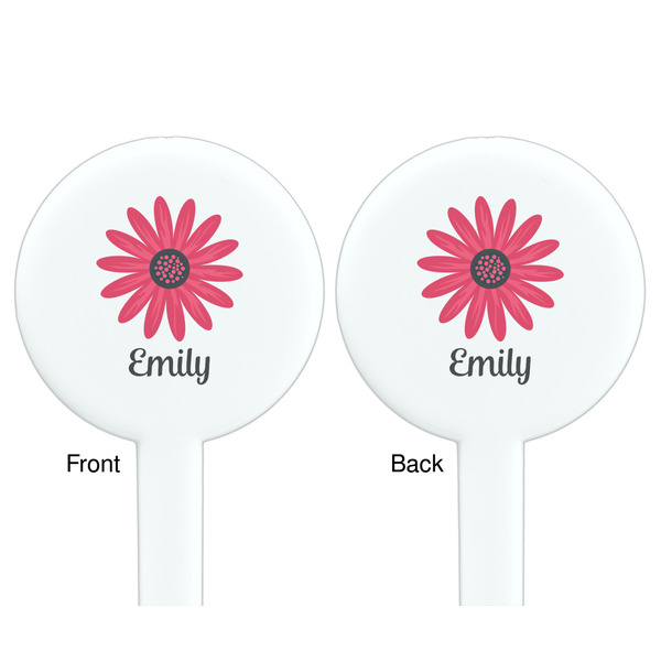 Daisies White Plastic 7" Stir Stick - Double Sided - Round - Front & Back