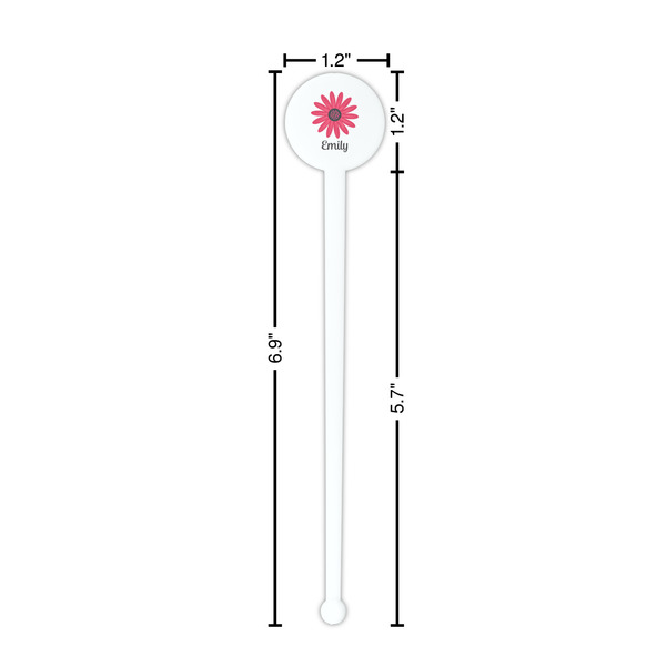 Daisies White Plastic 7" Stir Stick - Round - Dimensions