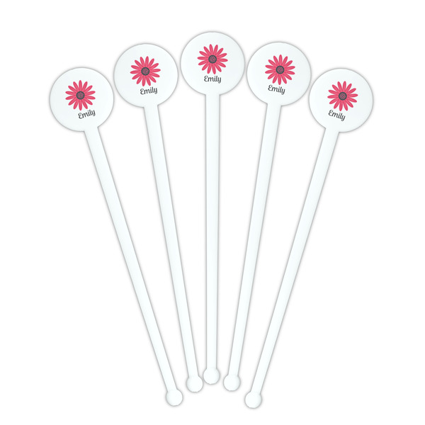 Daisies White Plastic 7" Stir Stick - Round - Fan View