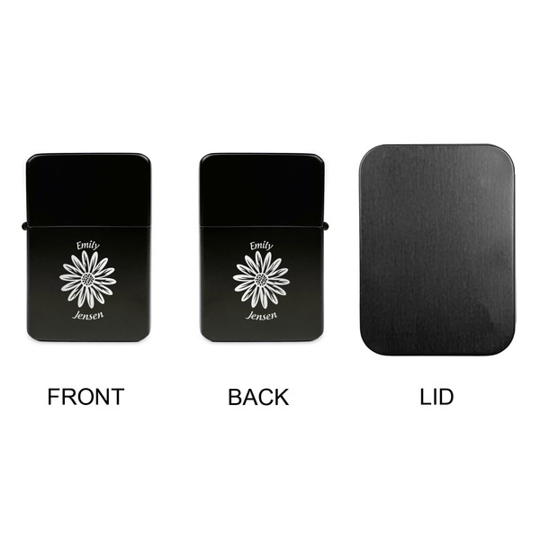 Daisies Windproof Lighters - Black, Double Sided, no Lid - APPROVAL