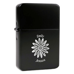 Daisies Windproof Lighter - Black - Single Sided & Lid Engraved (Personalized)