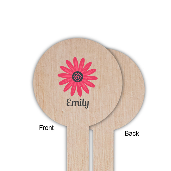 Daisies Wooden 6" Food Pick - Round - Single Sided - Front & Back