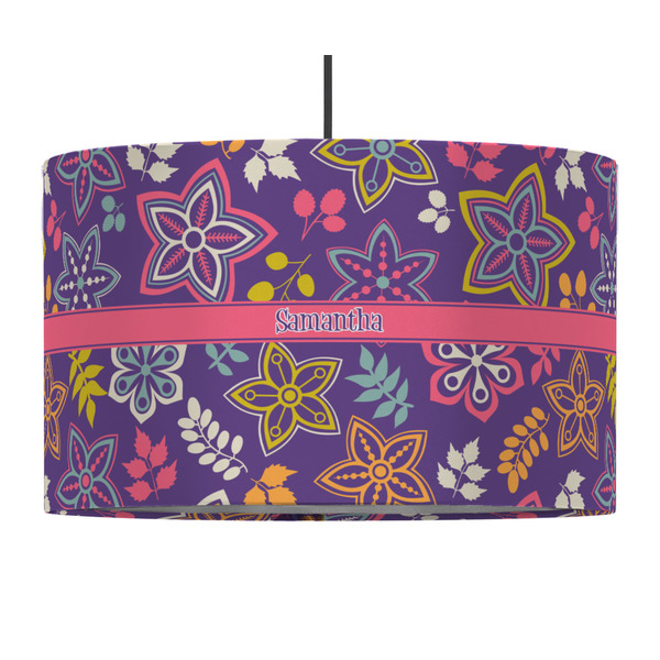 Custom Simple Floral 12" Drum Pendant Lamp - Fabric (Personalized)