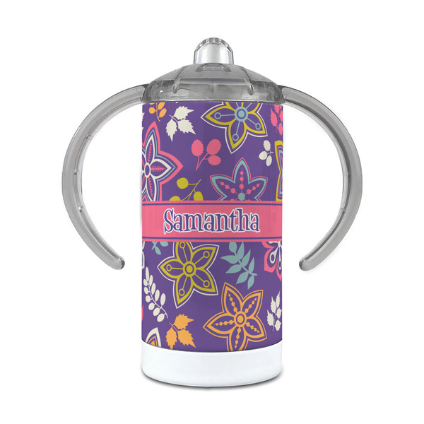 Custom Simple Floral 12 oz Stainless Steel Sippy Cup (Personalized)