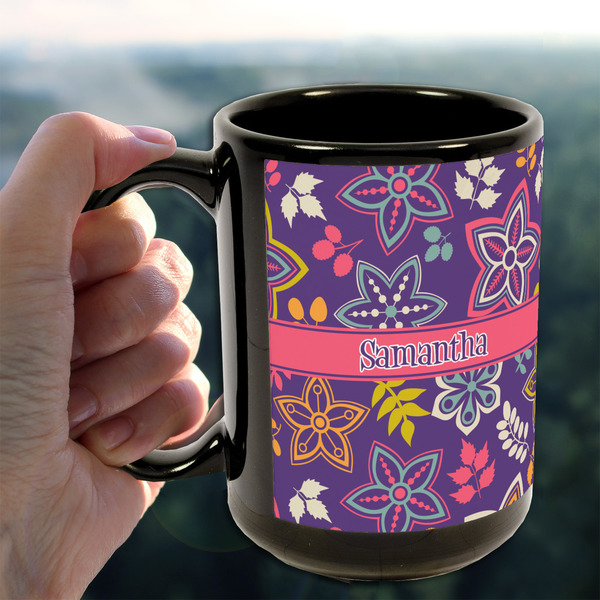 Simple Floral 15oz. Black Mug - LIFESTYLE