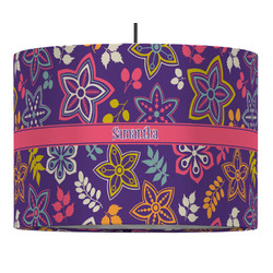 Simple Floral 16" Drum Pendant Lamp - Fabric (Personalized)