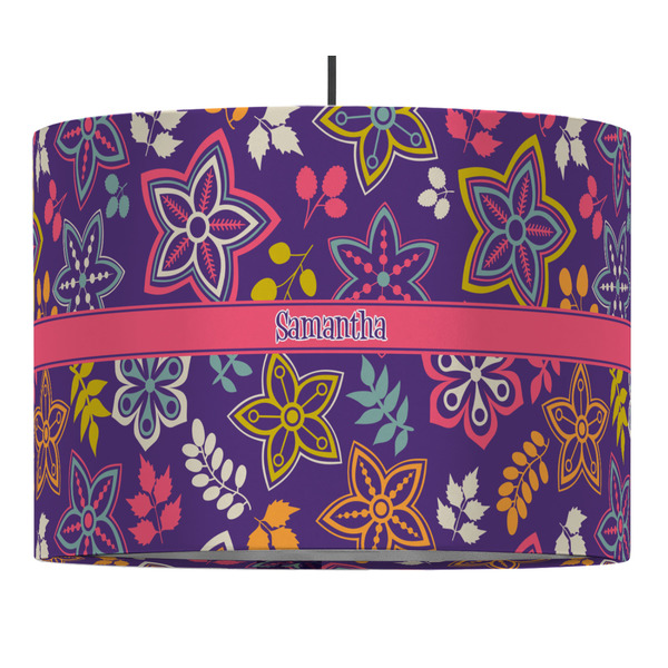 Custom Simple Floral 16" Drum Pendant Lamp - Fabric (Personalized)