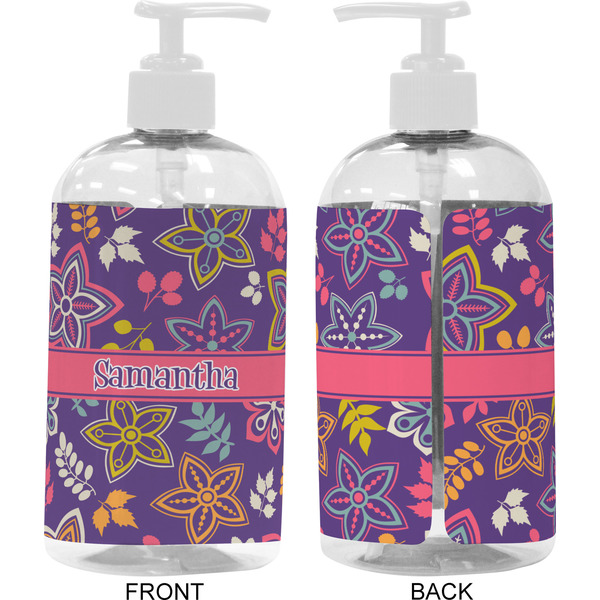 Simple Floral 16 oz Plastic Liquid Dispenser- Approval- White