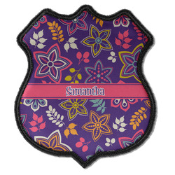 Simple Floral Iron On Shield Patch C w/ Name or Text