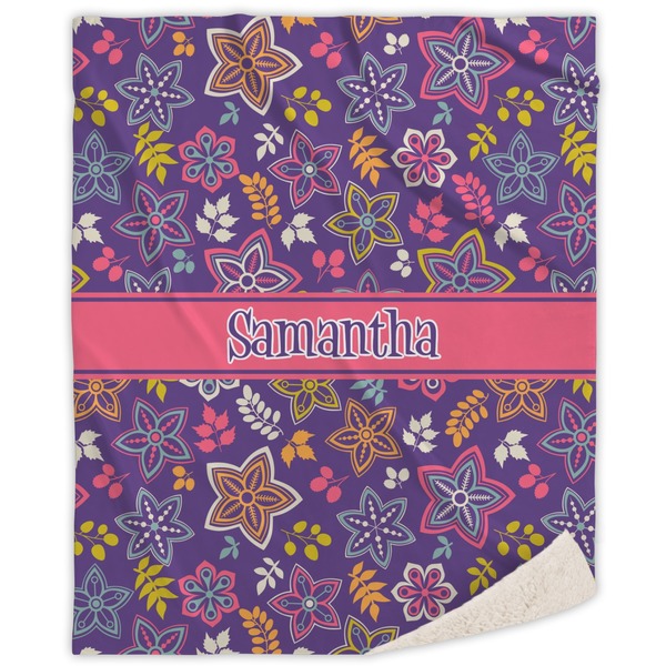 Custom Simple Floral Sherpa Throw Blanket (Personalized)