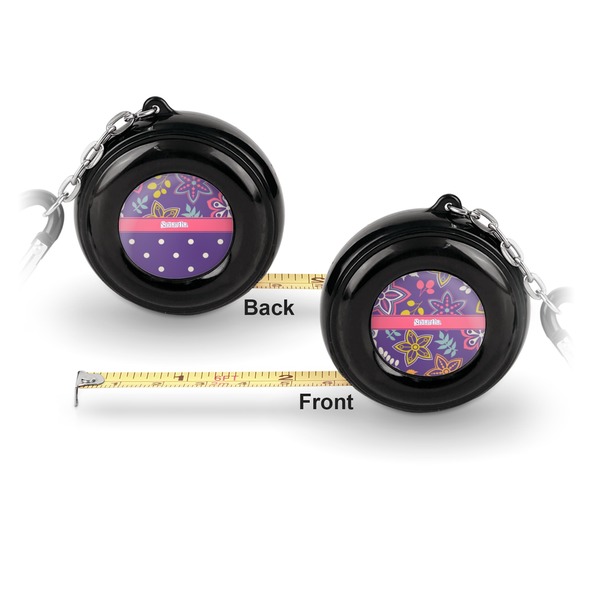 Simple Floral 6-Ft Pocket Tape Measure with Carabiner Hook - Front and Back