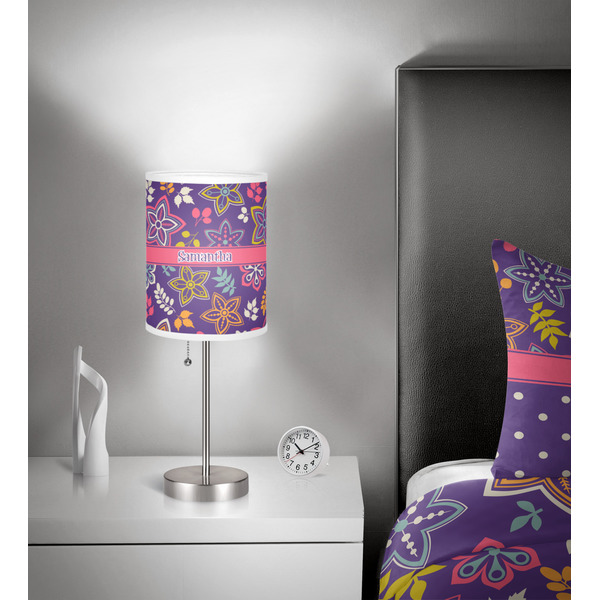 Simple Floral 7 inch drum lamp shade - in room