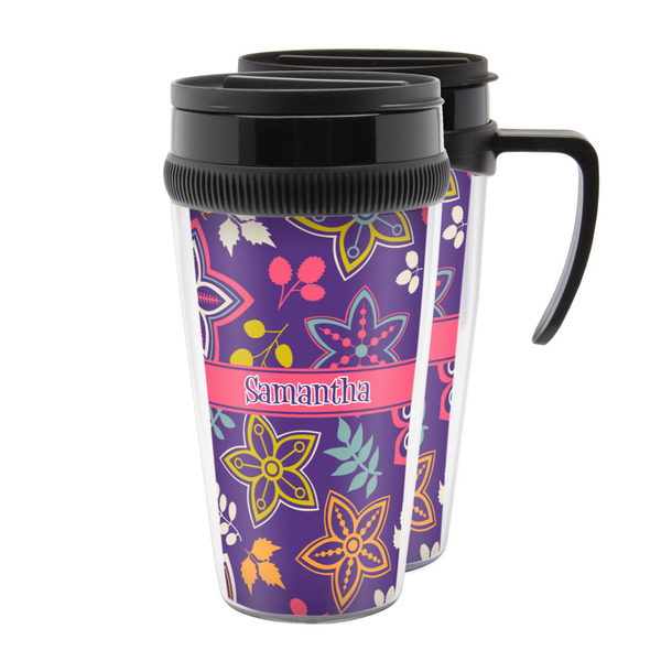 Custom Simple Floral Acrylic Travel Mug (Personalized)