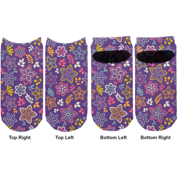 Simple Floral Adult Ankle Socks - Double Pair - Front and Back - Apvl