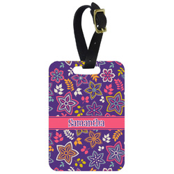 Simple Floral Metal Luggage Tag w/ Name or Text