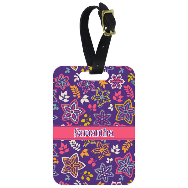 Custom Simple Floral Metal Luggage Tag w/ Name or Text