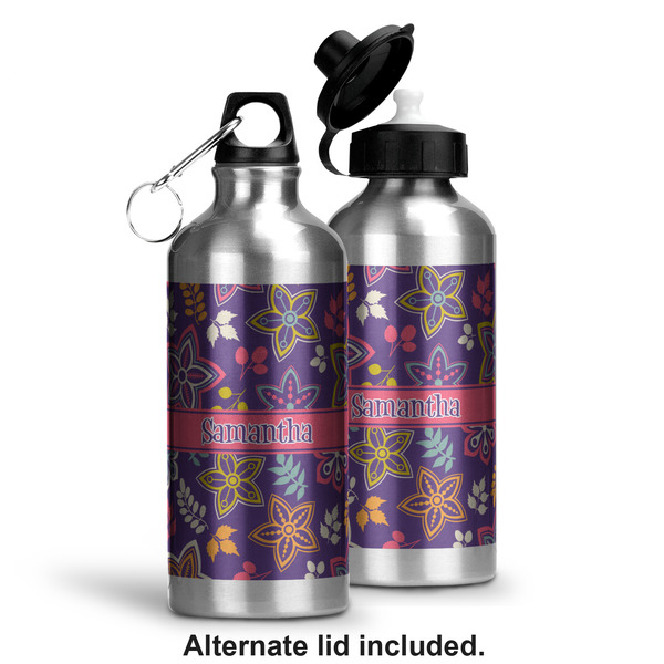 Simple Floral Aluminum Water Bottle - Alternate lid options