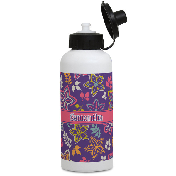 Custom Simple Floral Water Bottles - Aluminum - 20 oz - White (Personalized)