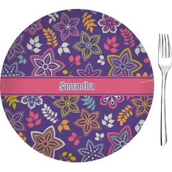 Simple Floral 8" Glass Appetizer / Dessert Plates - Single or Set (Personalized)