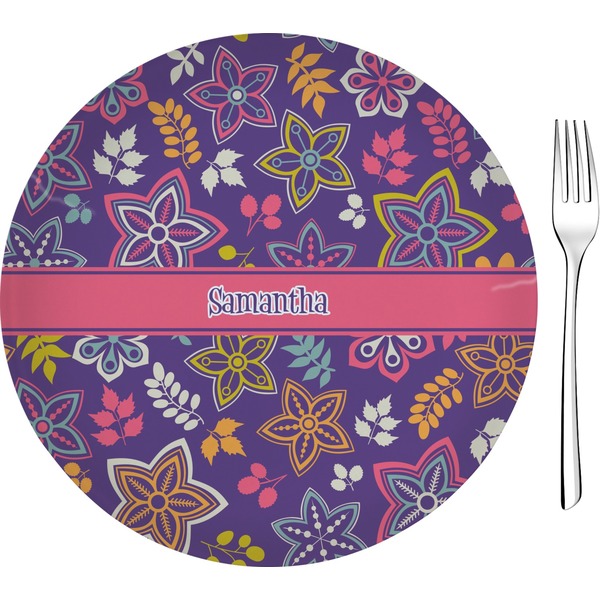Custom Simple Floral 8" Glass Appetizer / Dessert Plates - Single or Set (Personalized)
