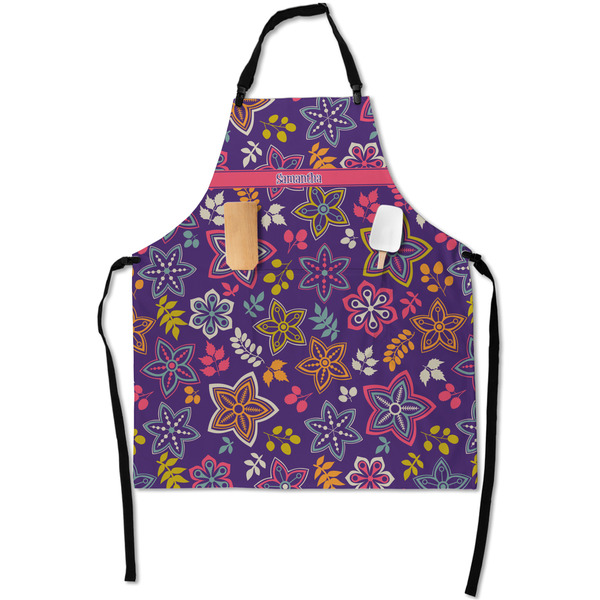Custom Simple Floral Apron With Pockets w/ Name or Text