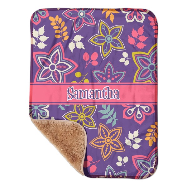 Custom Simple Floral Sherpa Baby Blanket - 30" x 40" w/ Name or Text