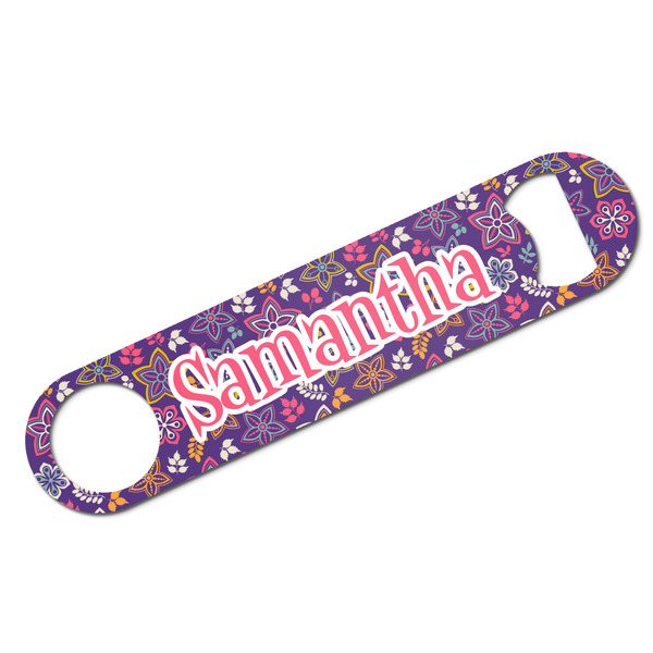 Custom Simple Floral Bar Bottle Opener - White w/ Name or Text