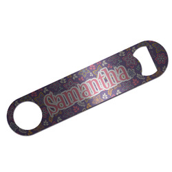 Simple Floral Bar Bottle Opener - Silver w/ Name or Text