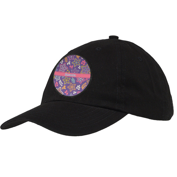 Custom Simple Floral Baseball Cap - Black (Personalized)