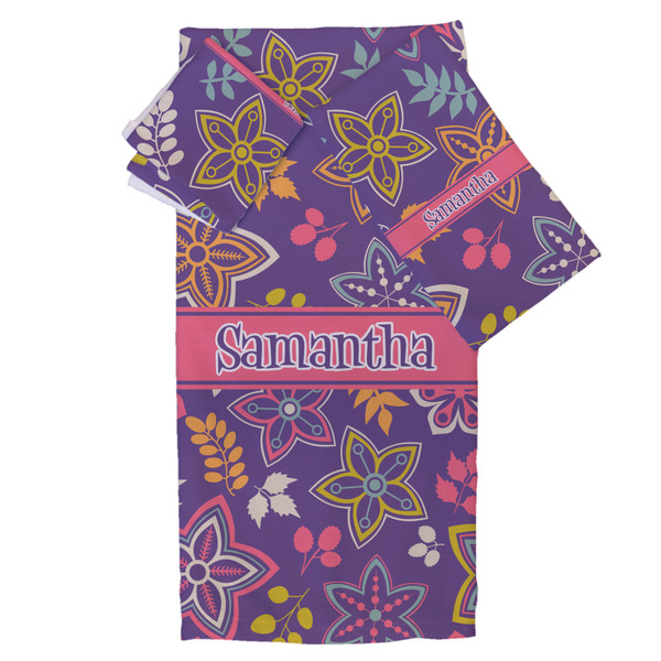 Custom Simple Floral Bath Towel Set - 3 Pcs (Personalized)