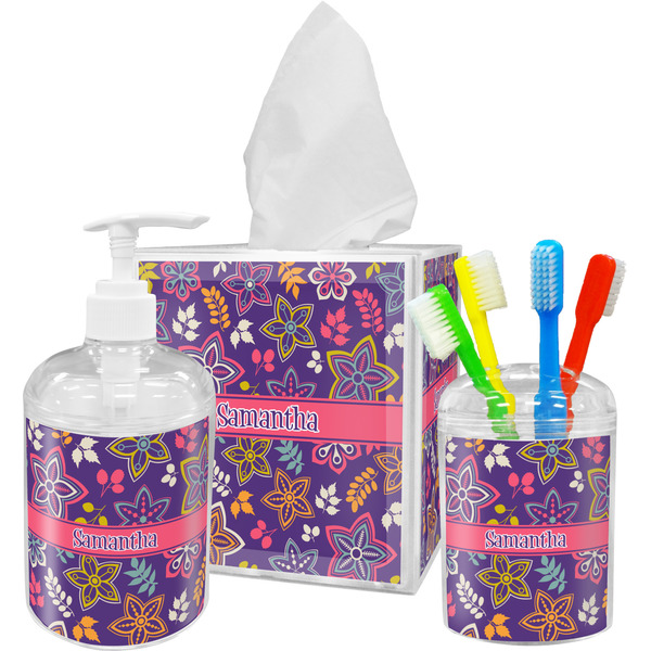 Simple Floral Bathroom Accessories Set (Personalized)