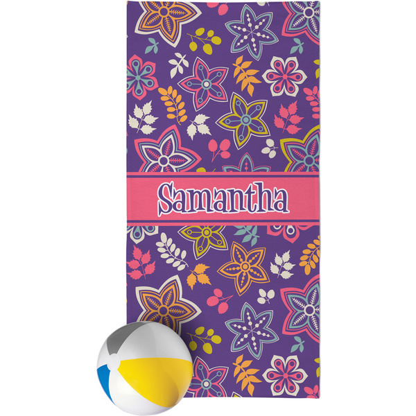 Custom Simple Floral Beach Towel (Personalized)