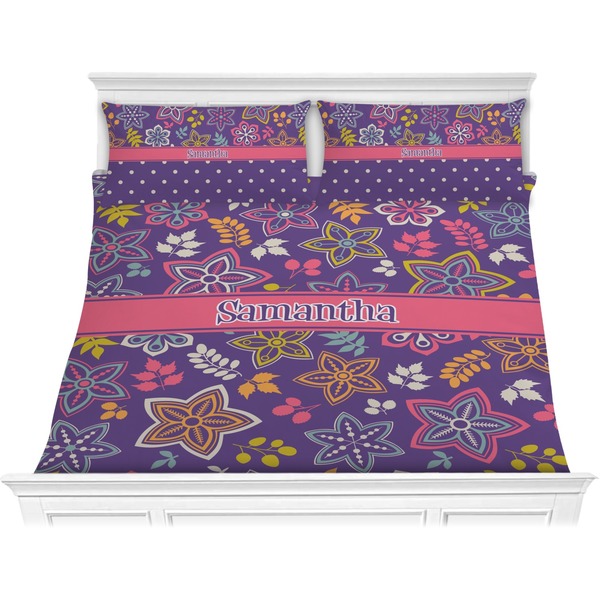 Custom Simple Floral Comforter Set - King (Personalized)