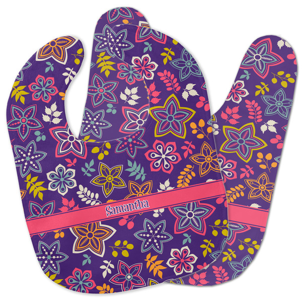 Custom Simple Floral Baby Bib w/ Name or Text