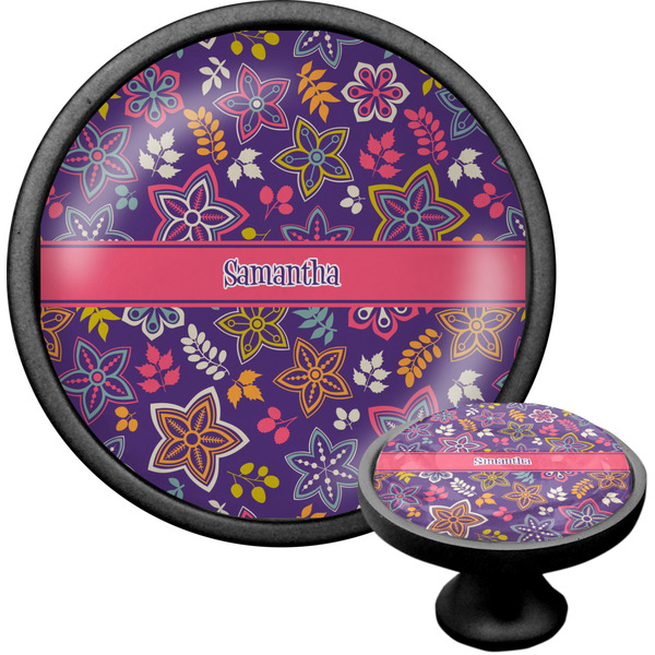 Custom Simple Floral Cabinet Knob (Black) (Personalized)