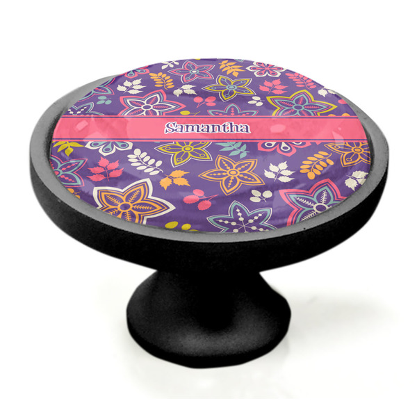 Simple Floral Black Custom Cabinet Knob (Side)