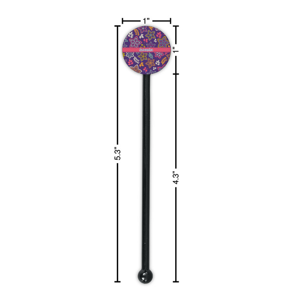 Simple Floral Black Plastic 5.5" Stir Stick - Round - Dimensions