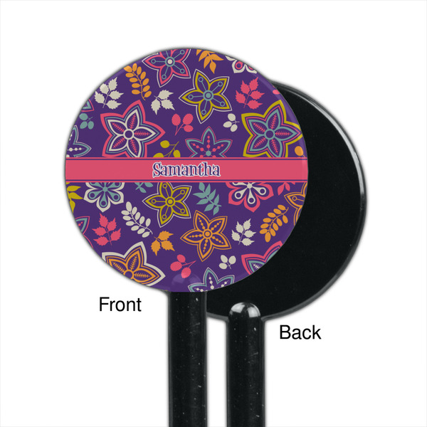 Simple Floral Black Plastic 5.5" Stir Stick - Single Sided - Round - Front & Back