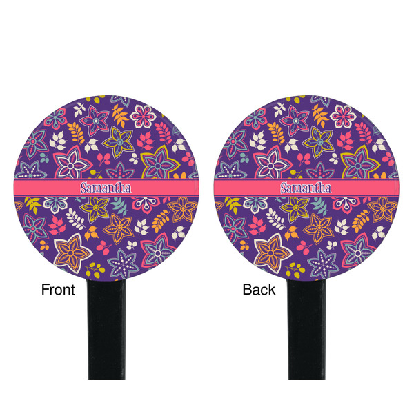 Simple Floral Black Plastic 7" Stir Stick - Double Sided - Round - Front & Back