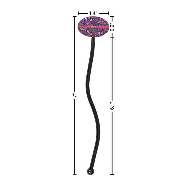 Simple Floral Black Plastic 7" Stir Stick - Oval - Dimensions