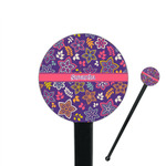 Simple Floral 7" Round Plastic Stir Sticks - Black - Single Sided (Personalized)