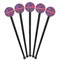 Simple Floral Black Plastic 7" Stir Stick - Round - Fan View