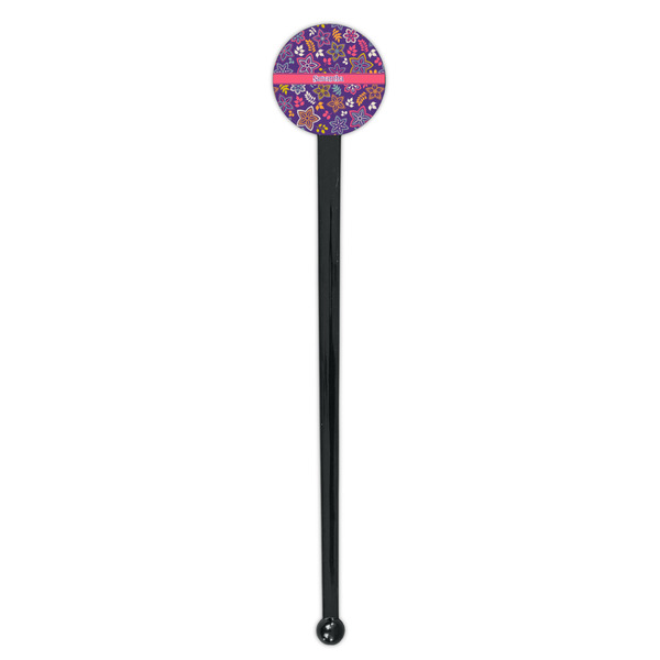 Simple Floral Black Plastic 7" Stir Stick - Round - Single Stick