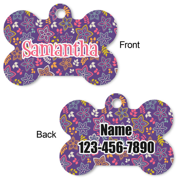 Simple Floral Bone Shaped Dog ID Tag - Large - Approval