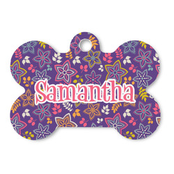 Simple Floral Bone Shaped Dog ID Tag - Large (Personalized)